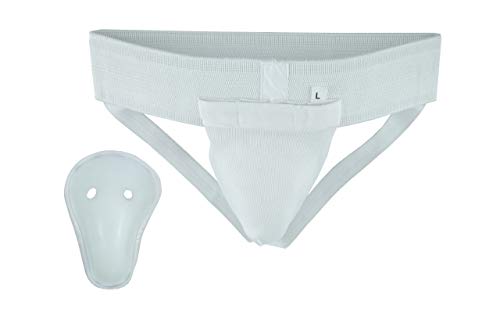 SelectCyclingWear Protector genital o coquilla para Hombre, para Artes Marciales Mixtas (MMA), Kick Boxing, Muay Thai, Cricket - Blanco - M-(Waist-32-36)
