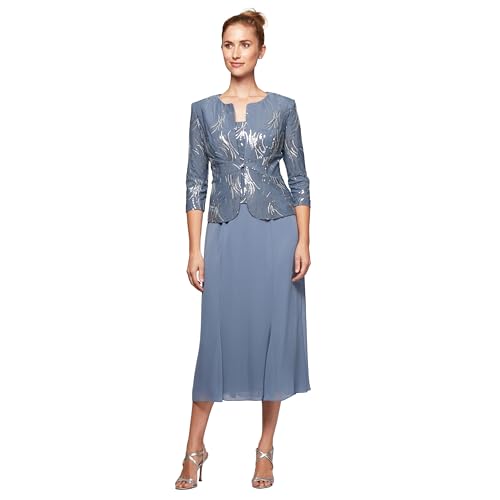 Image of Alex Evenings Women's Tea Length Jacket Dress, Perfect for Weddings, Formal Events (Petite and Regular Sizes)