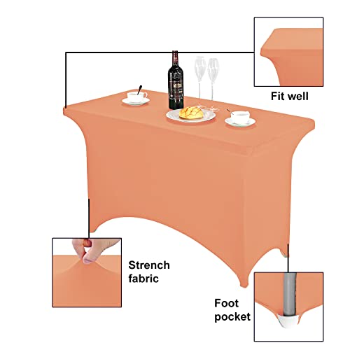 Image of FORLIFE Spandex Table Cover - Fitted 4ft Rectangular Tablecloth, Stretch Patio Cover - Universal for Wedding, Banquet, Party (Peach)
