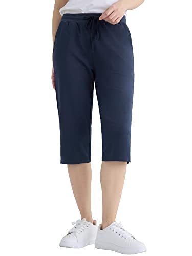 Weintee Women's Petite Cotton Capris with Pockets M Navy