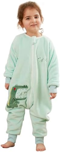 Schlafsack mit Füßen Baby Schlafanzug, Warm Flannel Winterschlafsack Strampler mit Reissverschluss, Winter Schlummersack mit Beinen Ärmeln Pyjamas Kinder Schlafoverall Mädchen Jung