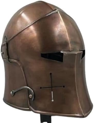 Medieval Gothic Barbute Helmet Knight Combat Templar Visor Helmet Functional 18g Steel LARP Warrior Cosplay Costume for Adult