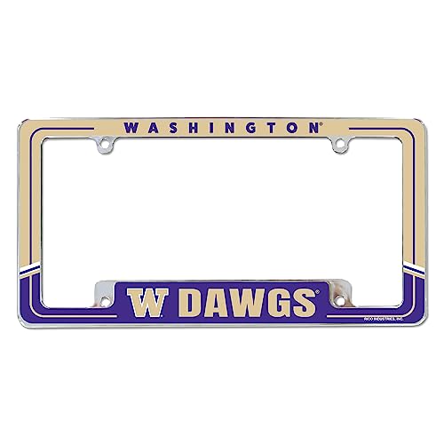 Cadre de plaque d'immatriculation Washington Huskies en chrome bicolore Rico Industries pour auto