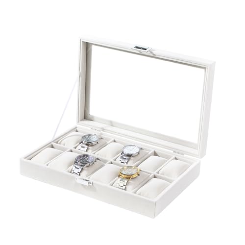 Image of Watch Display Case For Men,Leather Watch Organizer Box,Watch Travel Organizer Tray,Watch Collection Storge Holder For Women (Beige Velvet, 12 Slots)
