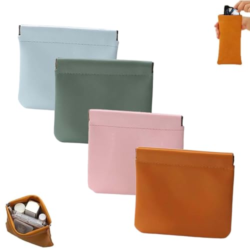 Erebloom Pouchic, Pouchic - Personalized Snap Closure Leather Organizer Pouch, No Zipper Self Closing Pocket Cosmetic Bag, Small Pouches for Purse Organization Leather (A)