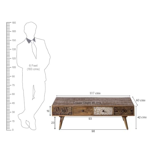 Image of The Attic Mans Coffee Table, Coffee Table for Living Room, Solid Wood Centre Table, Ant. Honey Matte Finish
