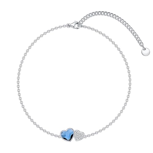 Image of 925 Sterling Silver Anklet Foot Bracelet with Crystal from Austria, Anklet Jewelry Gifts for Women 11 Inch Adjustable