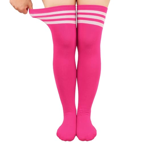 Image of DRESHOW Plus Size Thigh High Socks Striped Over Knee Long Boot Stockings Knee High Tube Socks Leg Warmers for Women