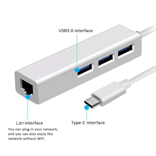 Image of BLACK CROWN Type C to RJ45 Ethernet LAN Adapter with 3 Port USB Hub for Mak-Book /Pro /Mak /Chrom -Book /Pixel (USB C to 3 Port USB + RJ45 LAN Adapter)