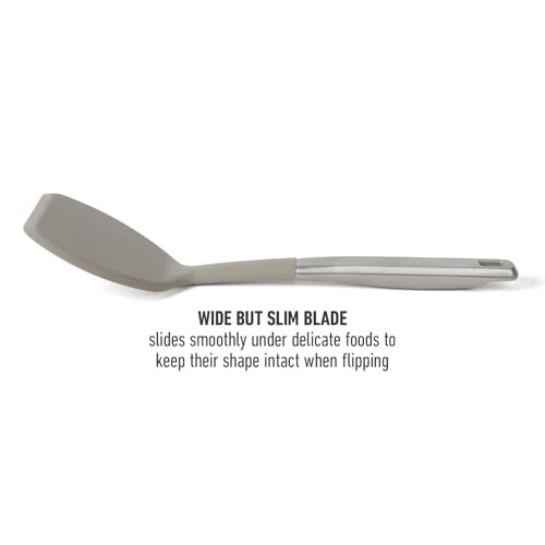 Image of Calphalon Prime Solid Turner, Cooking Spatula, Kitchen Spatula, Stainless Steel Turner with Taupe Silicone Head High-Heat Resistant for Nonstick Cookware, Ergonomic Handle for Easy Turning