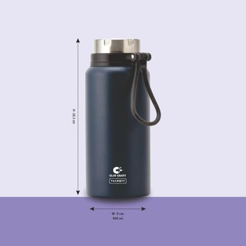 Image of CLAY CRAFT VACBOTT Topaz Uno Double Walled|18 Hours Hot and 24 Hours Cold Vacuum Insulated|Thermosteel|Flask Bottle 900 ml Steel Bottles for Travelling|BPA-Free|BIS Certified|1Year Limited Warranty