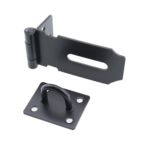 Image of Black 3 Inch Stainless Steel Pin Padlock Latch Hasp Safety Latch with Screw Suitable for Closing Security Door Locker Box