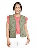 Afibel - Veste Matelassée Brodée Sans Manches Femme Vert Coton - Taille : Tu