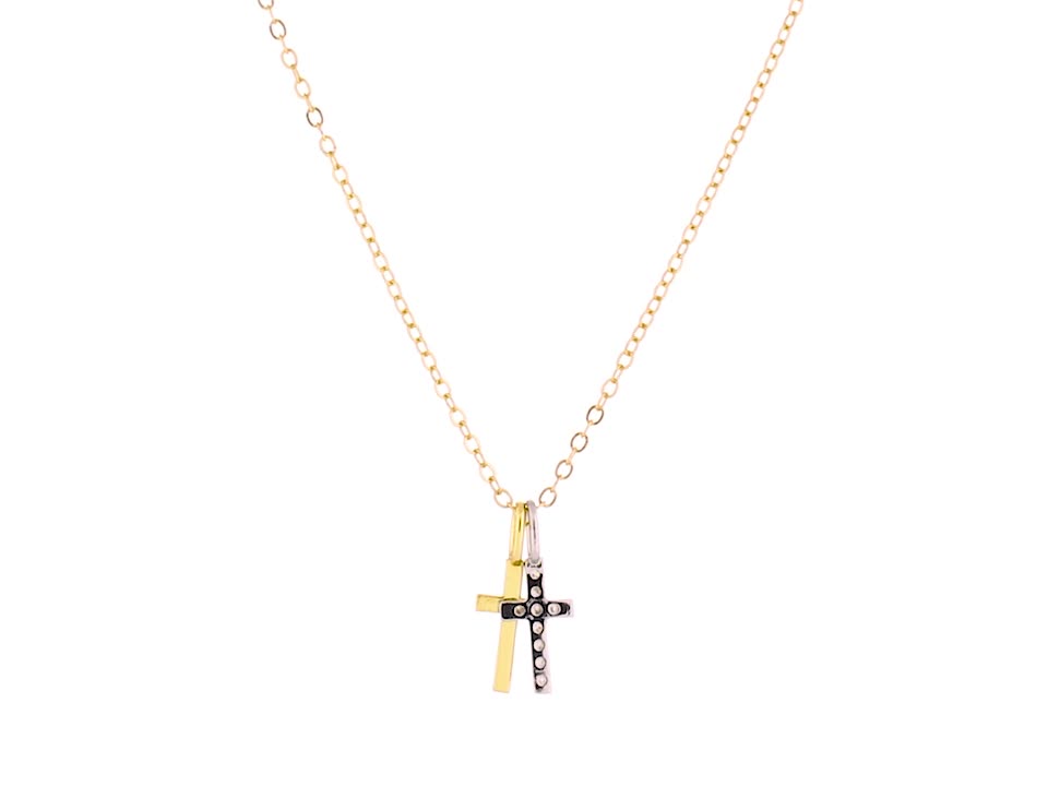 Collana Uomo/Donna Con Ciondolo Croce – Acciaio Inox Placcato Oro E Argento (Lunghezza 18-30 Pollici) - Foto 2