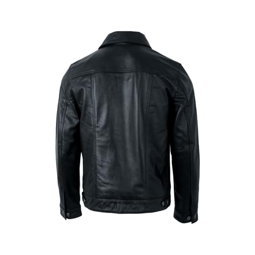Image of Mens Leather Jackets - Real Lambskin Trucker Style Vintage Leather Jacket Men