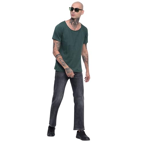 Image of Men's Cotton Scoop Neck T-Shirts, Regular Fit Tshirts Melange Scoop Neck T-Shirt