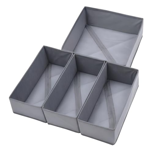 Bructhun Drawer Organizer Set of 4- Fabric Storage Bins for Clothes, Underwear, Socks & Bras - 11" Dresser Dividers for Bedroom Closet