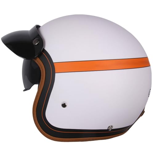 Rcgnr RCGNR Weißer Retro Jethelm mit Orange Streifen