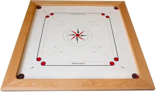 Carrom Manufaktur Board Turnier Meisterstück 74x74 cm mit kpl. Zubehör Spielsteinen, Pulver und Abdeckhaube. Top Verarbeitung und Gleiteigenschaften, Made in Europe - 4000