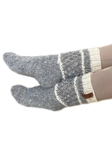 Unique Gray Hand-Knitted Wool Socks from Ukraine | Warm Natural Wool Accessories for Women and Men Stylish Original Gift Perfect for Winter