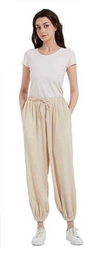 Tronjori Womens Baggy Elastic Waistband Pants High Waist Casual Wide Leg Loose Trousers Drawstring Cinch Bottom4