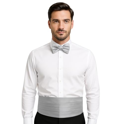 Image of TIE STUDIO Men's cummerbund, pocket square bowtie combo | micro | Superior finishing | Packaging - White Box | Size - adjustable & standard | pack of 3 |