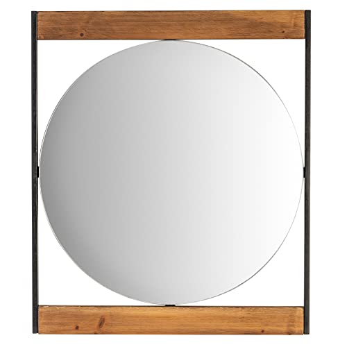 Rustic Round Wall Mirror With Wooden Frame For Bathroom Bedroom Entryway, 22"X19", Mirror For Christmas, New Year #TOP14