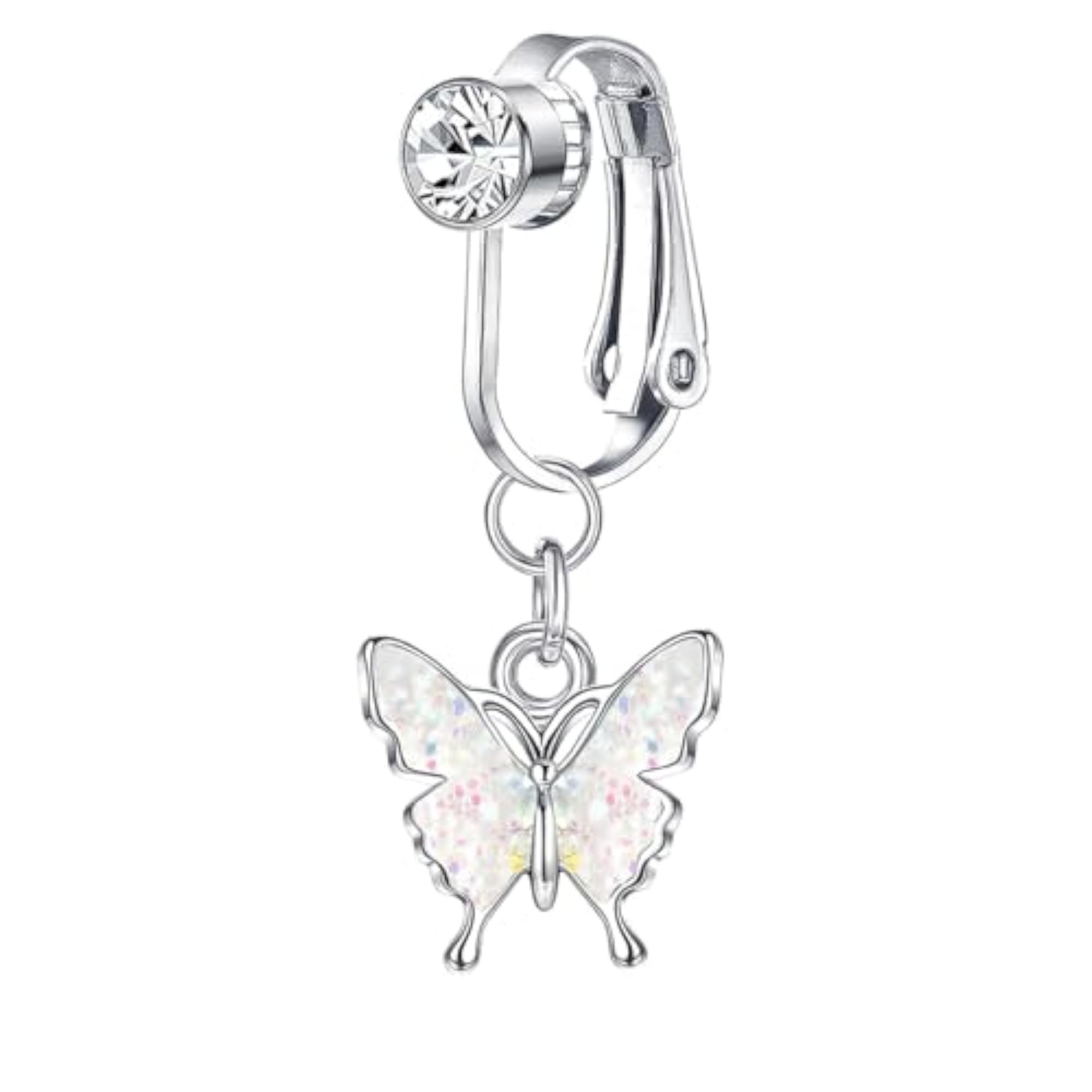 Women's Clip On Belly Piercing Jewelry, Heart-Shape Rhinestone