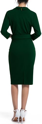 Image of SxClub Business Dresses for Women Elegant Long Sleeve Bodycon Pencil Knee Length Formal Dress for Evening Cocktail