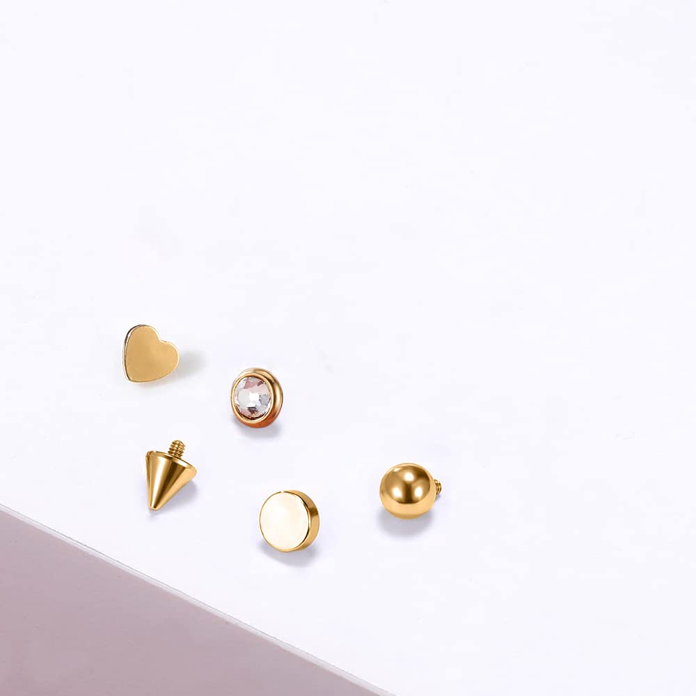 Kit Piercing Dermico In Acciaio Chirurgico 316L - Top Opale E Oro, 10 Pezzi