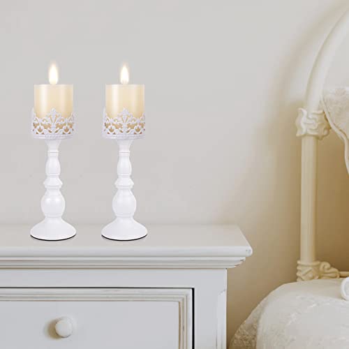Candle Holders For Pillar Candles Gothic Matte Black Vintage Tall Candle Holders Set Of 2 Decorative Large Table Centerpieces Candle Stand Decor (White 2Pcs A) #TOP4