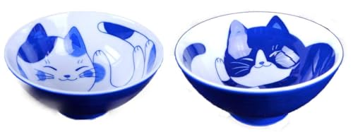 みのるとき ねこデザイン「ねこちぐら」飯碗MIKE&HACHIWARE 小2柄セット φ4.6×H2.10cm 188.0 g 日本製の商品画像（Amazon）