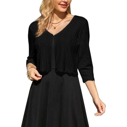 GRACE KARIN Cárdigan Mujer Manga Larga Bolero Escote V Abierto Negro Cover