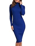 PrettyGuide Women Slim Fit Ribbed Turtleneck Long Sleeve Midi Knit Sweater Dress Blue S