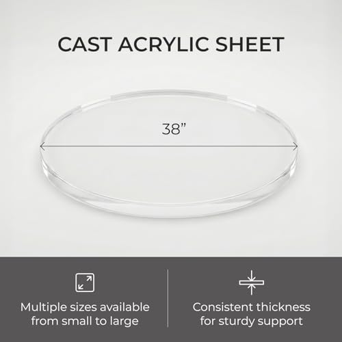 Image of Clear Plexiglass Sheet Round 38 Inch Diameter 1 /2 Inch Thick Acrylic Cake Board Display Stand Flame-Polished Tabletop Protector for Crafts Coasters by Fab Glass and Mirror