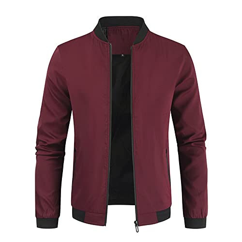 Veste Homme Coupe Régulière Épissage Col Montant Veste Zippée Homme Printemps Automne Mince Veste Transition Homme Outdoor Sport Casual Veste Imperméable Homme A-Wine Red1 XL