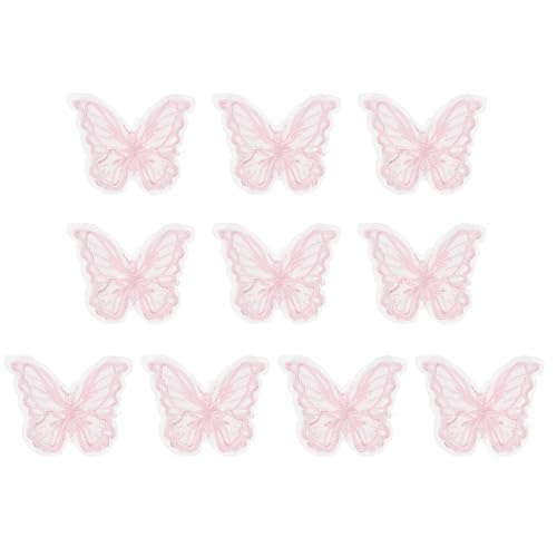 PATIKIL 10Pcs Apliques de Mariposa de Encaje Bordado, 1.6'x2' Aplique de Mariposa para Coser O Planchar con Doble Capa de Organza para Ropa Vestidos de Boda Ropa DIY, Rosa