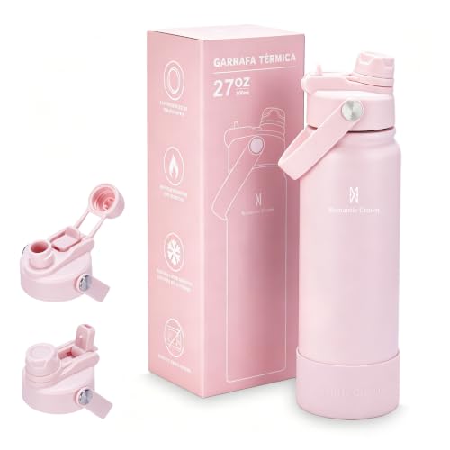 Garrafa Térmica 800ml Aço Inox 304 com 2 Formas de Beber para Viagem e Esporte (Rosa Claro)
