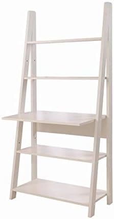 Timber Art Design Riva Ladder Bookcase with 5 Tier Shelves & Overhanging Desk Shelf in White