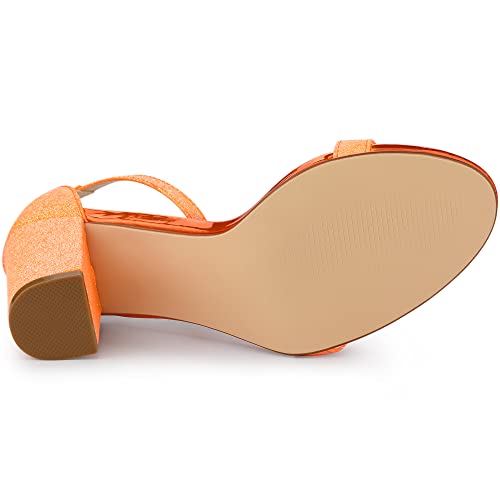 Allegra K Allegra K Women's Glitter Ankle Strap Chunky Heels Orange Sandals - 6 M US