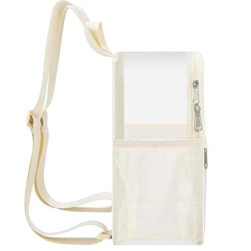 Image of Busiuw Clear Backpack for Stadium Events 12x12x6 Mini SmallSports Fan Backpacks with Front Pocket for Concert Sport Events Work Travel(Cream)