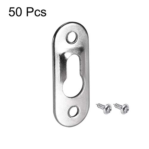 Image of uxcell Keyhole Hanging Plate, 42mm x 16mm Single Hole Hook for Picture Frames with Screws, 50 Pcs (Silver)