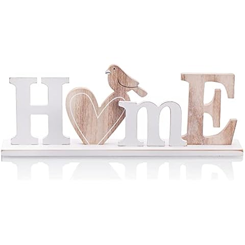 com-four® Deko Aufsteller aus Holz - Schriftzug Home mit Herz und Vogel - Deko-Schriftzug zum Hinstellen - dekorativer Aufsteller für Frühjahr und Sommer (1 Stück - Home - weiß/braun) Cover