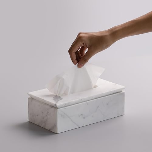 Image of HANDICRAFT BAZAAR Marble Tissue Box Holder for Countertops, Dining Table, Office, Home (Statuario)