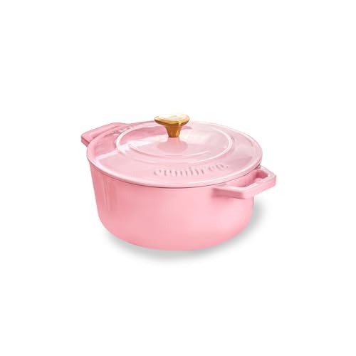 Image of CUMIN CO. Cast Iron Dutch Oven 1.2L, 16 cm | Induction Base Cookware | 10 Years Warranty | Non Toxic Non Stick Biryani Pot with Lid | Heavy Bottom | Chemical Free Coating | Free Accessories | Pink (Rose)