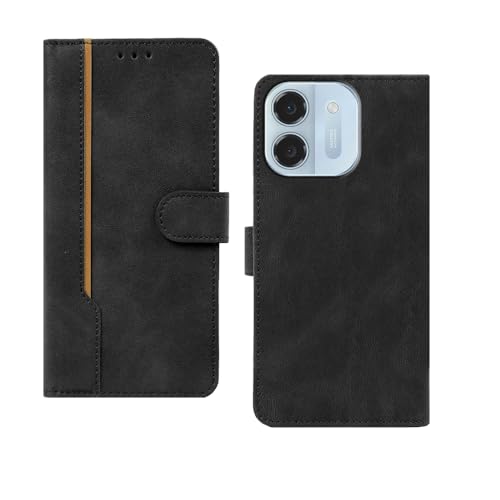 Image of amazon basics Ai+ Pulse 2 5G Flip Cover | Card Pockets Wallet & Stand | Flip Cover for Ai+ Pulse 2 5G (Black with Beige Strip)