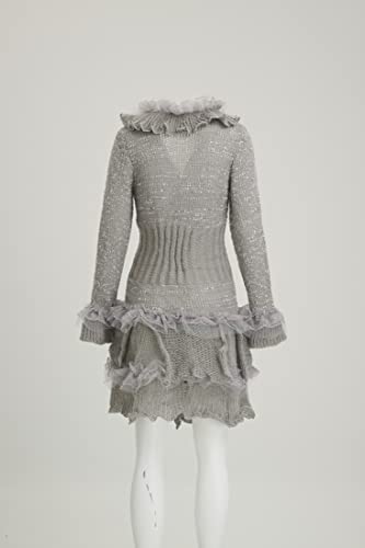 Image of Womens Vintage V Neck Ruffled Asymmetric Cardigan Sweater Outwear Coat