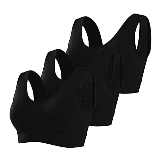 Memoryee Sportbeha’s voor dames, set met 3 stuks, extra groot voor grote borsten, beugelloze cups, wasbaar, gewatteerd, push up, croptop voor yoga, hardlopen en sportschool, Zwart*3, XXL
