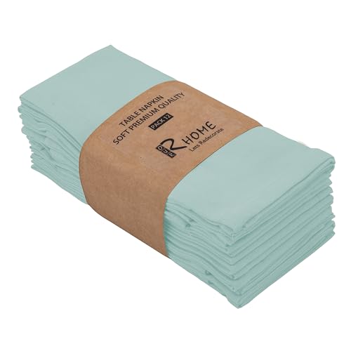Image of R home Solid Cotton Table Napkins, Soft Cloth Napkins for Dining Table, Reusable & Washable, Ideal for Formal Dining, Cocktail Nights, Weddings, Home Bar & Table Decor (12, Sky Blue)
