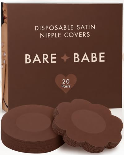 Image of Bare Babe 40 Pieces Satin Nipple Pasties - Hypoallergenic, Disposable, Adhesive Breast Pasties - Nude Nipple Covers No-Show